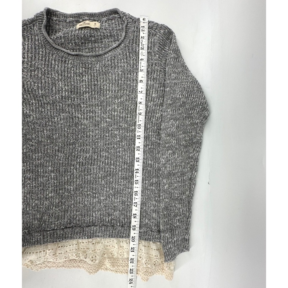 Hollister Roll Neck Layered Sweater Lace Hem Cottagecore Womens M Gray - Picture 6 of 7